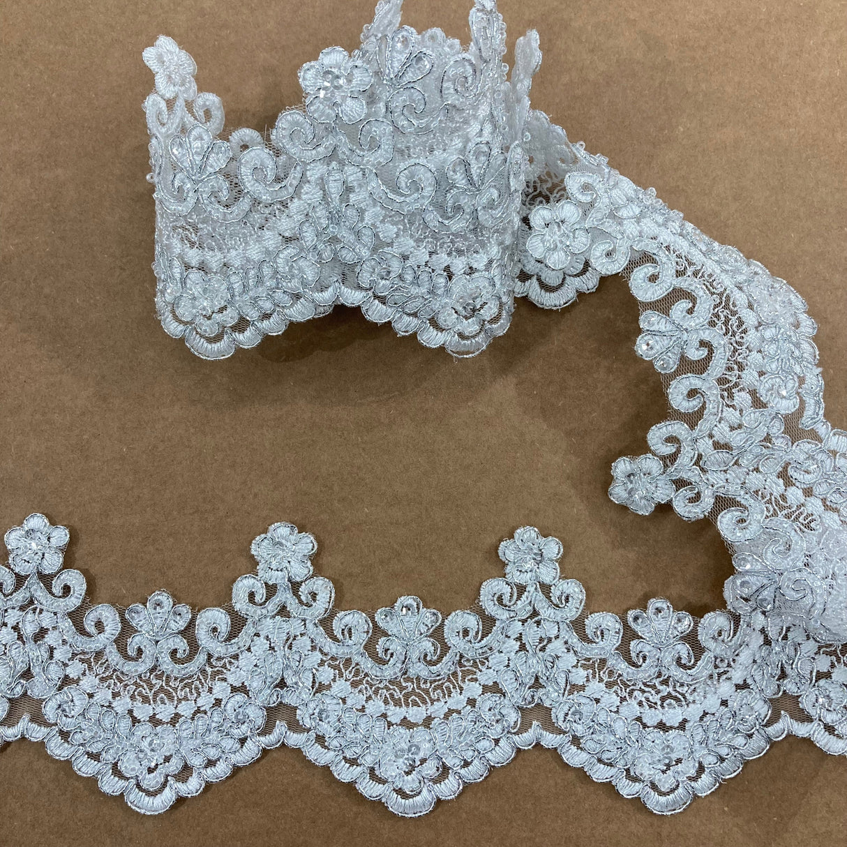 Beaded Corded Lace Trimming White