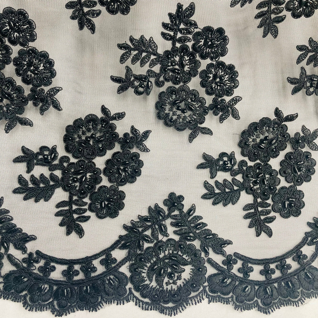Beaded Corded Bridal Lace Black