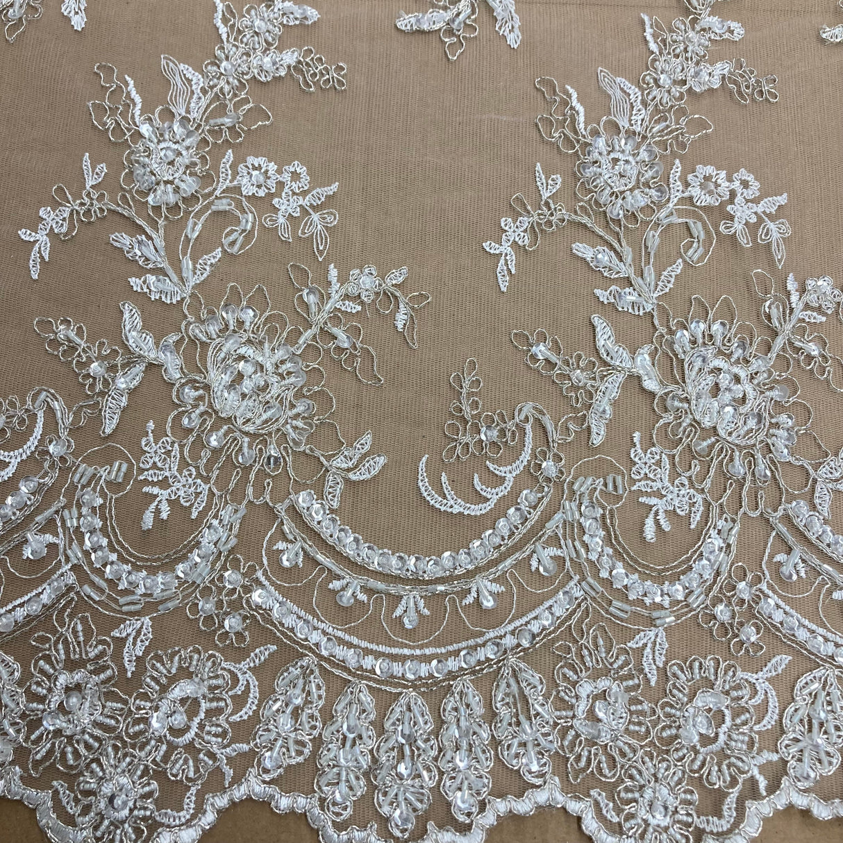 Embroidered Mesh Bridal Lace White