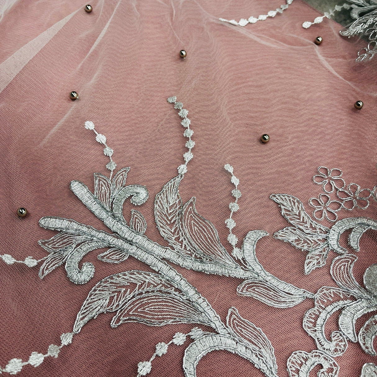 Beaded Corded Bridal Lace Fabric 54"