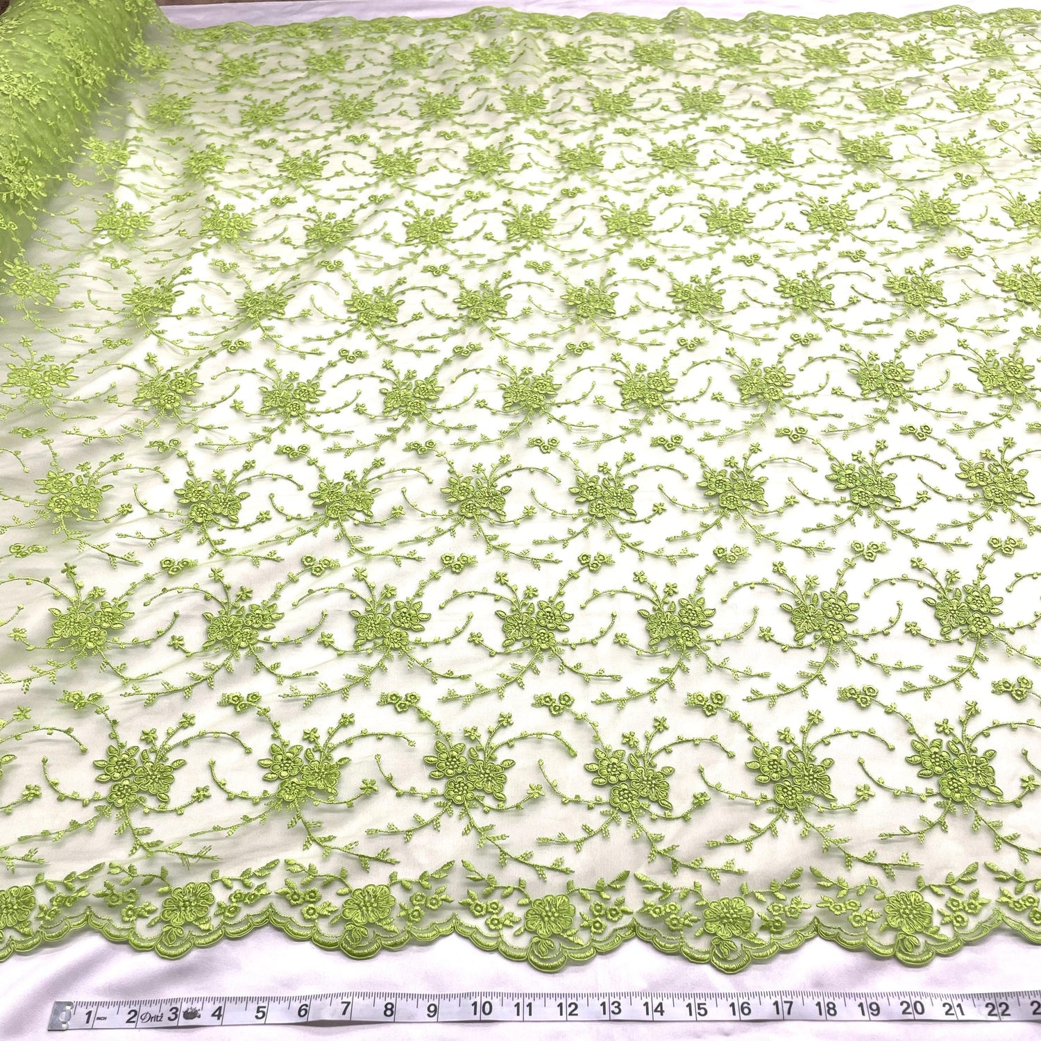 1 Yard Silver Corded Bridal Lace Fabric Embroidered on Polyester Net Mesh for Wedding and Evening Dresses – 52"