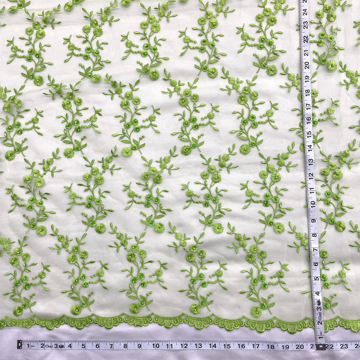 Beaded Lace Fabric on Polyester Net Mesh