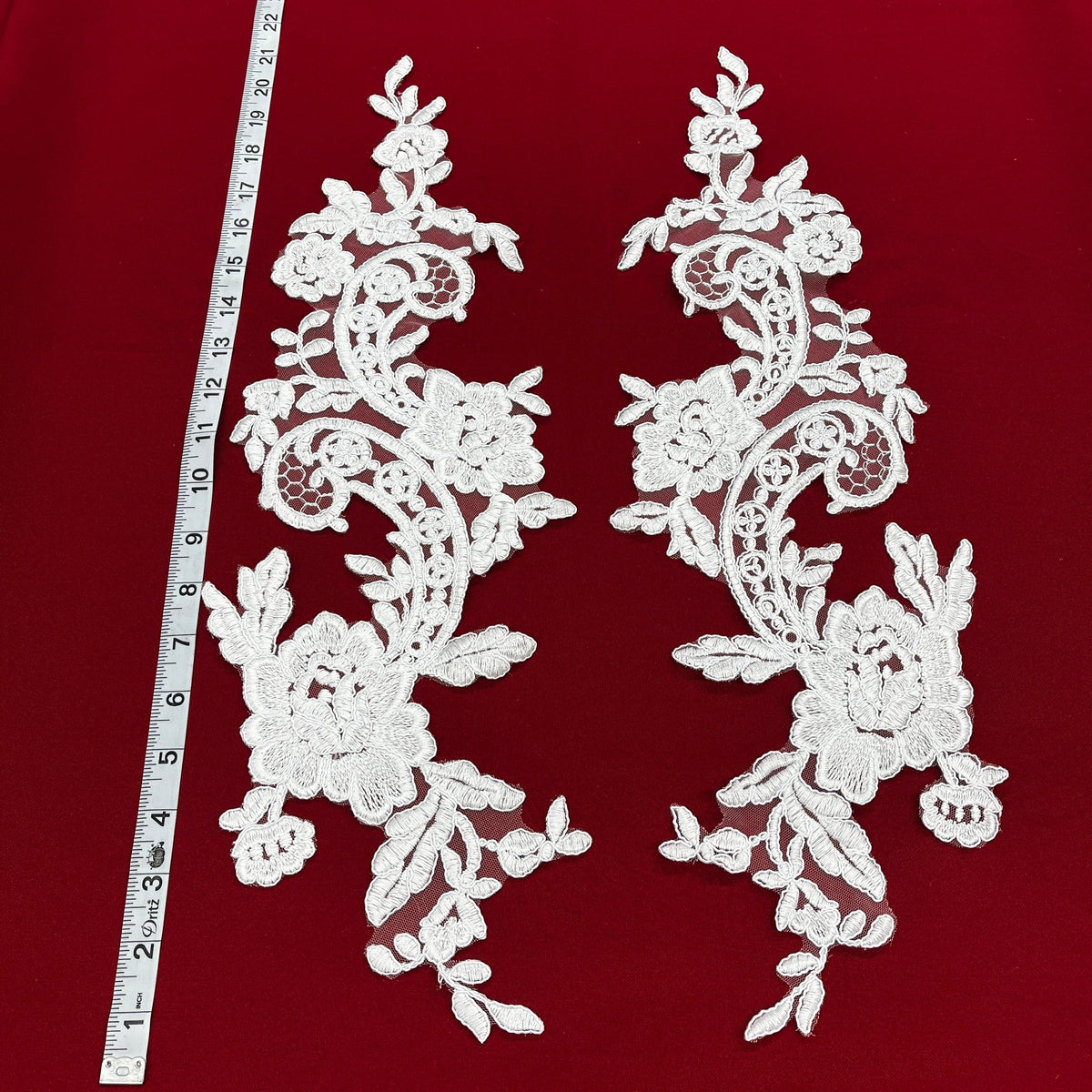 1 Yard Elegant Corded Floral Lace Applique, 100% Polyester Embellishment for Bridal, Quinceañera & Dance Gowns