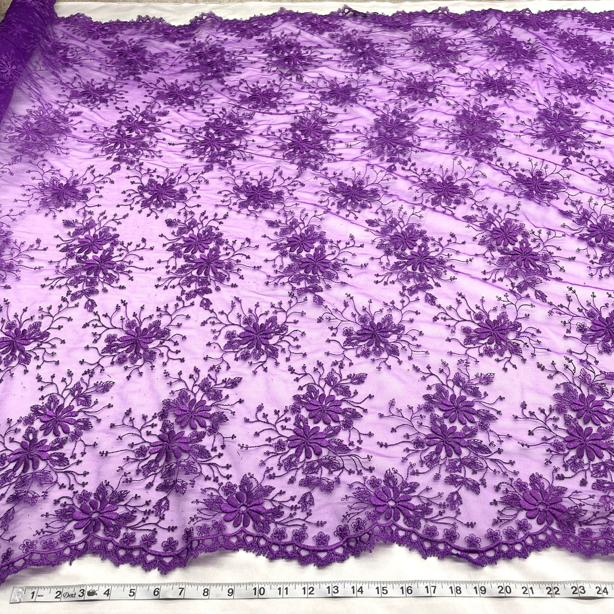 Embroidered Floral Lace Fabric 100% Polyester Net Mesh 52"