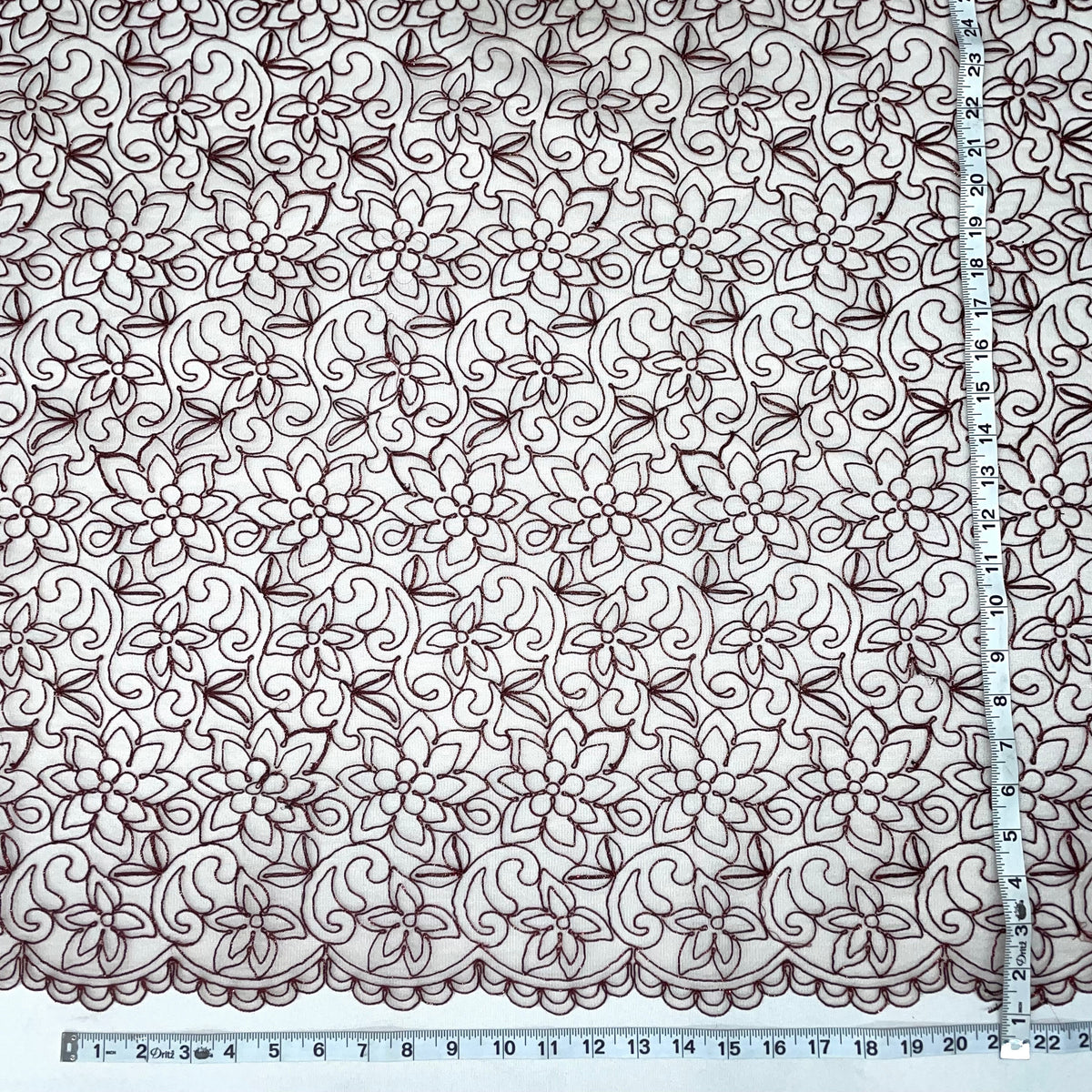 1 Yard Elegant Corded Bridal Lace Fabric with Embroidered Detailing on 100% Polyester Mesh, Style 95575W