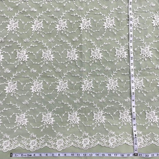 1 Yard Corded Bridal Lace Fabric Embroidered on 100% Polyester Net Mesh | Lace USA - 95575W - Lime Green - 52" Wide