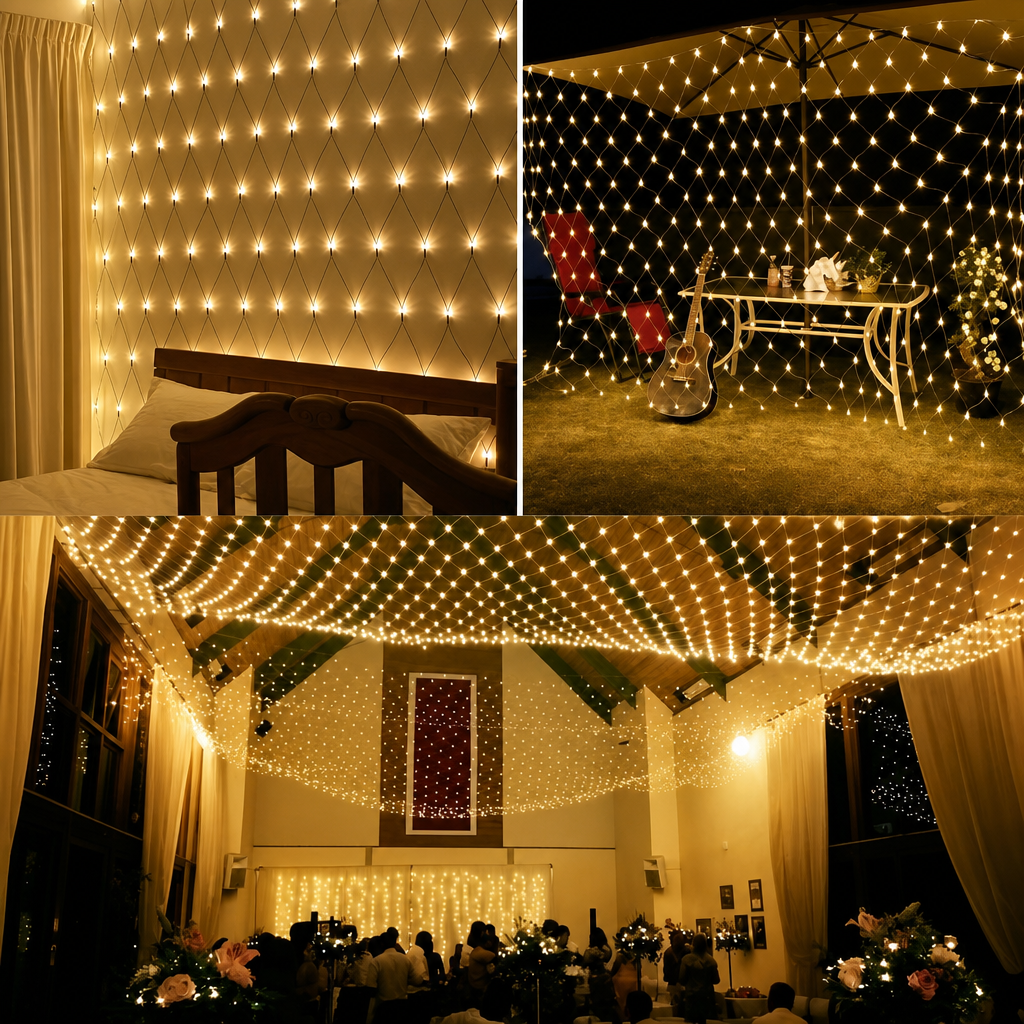 LED Net String Lights, 3m×2m Christmas Net Lights, 96/192 LEDs IP44 Waterproof Connectable Outdoor Mesh