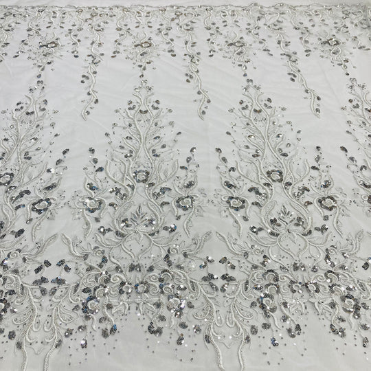 1 Yard Luxurious Beaded Lace Fabric Embroidered on Polyester Net Mesh