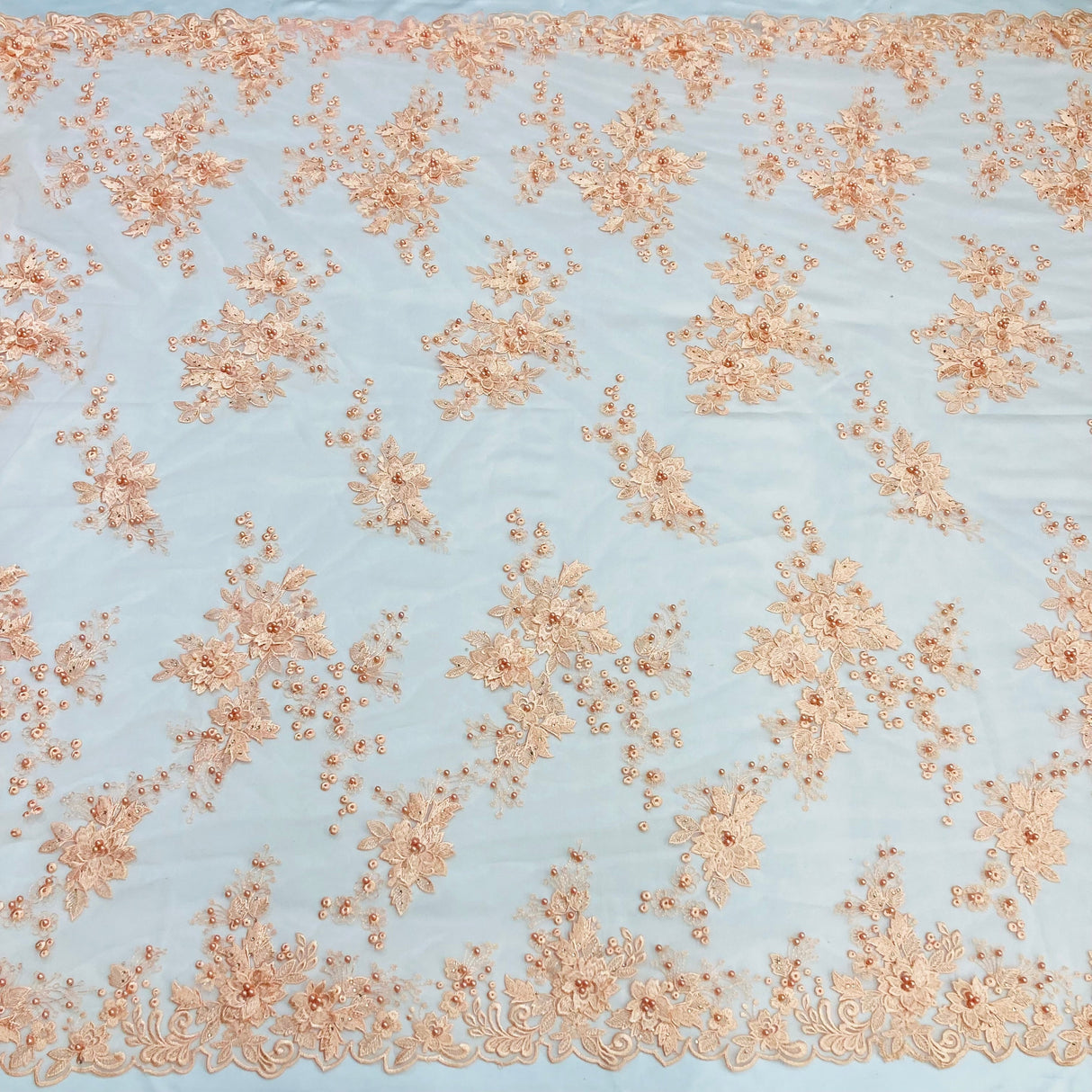 Beaded 3D Floral Lace Fabric - Embroidered On 100% Polyester Net Mesh, 52" Width, Multi Color (1 Yard)