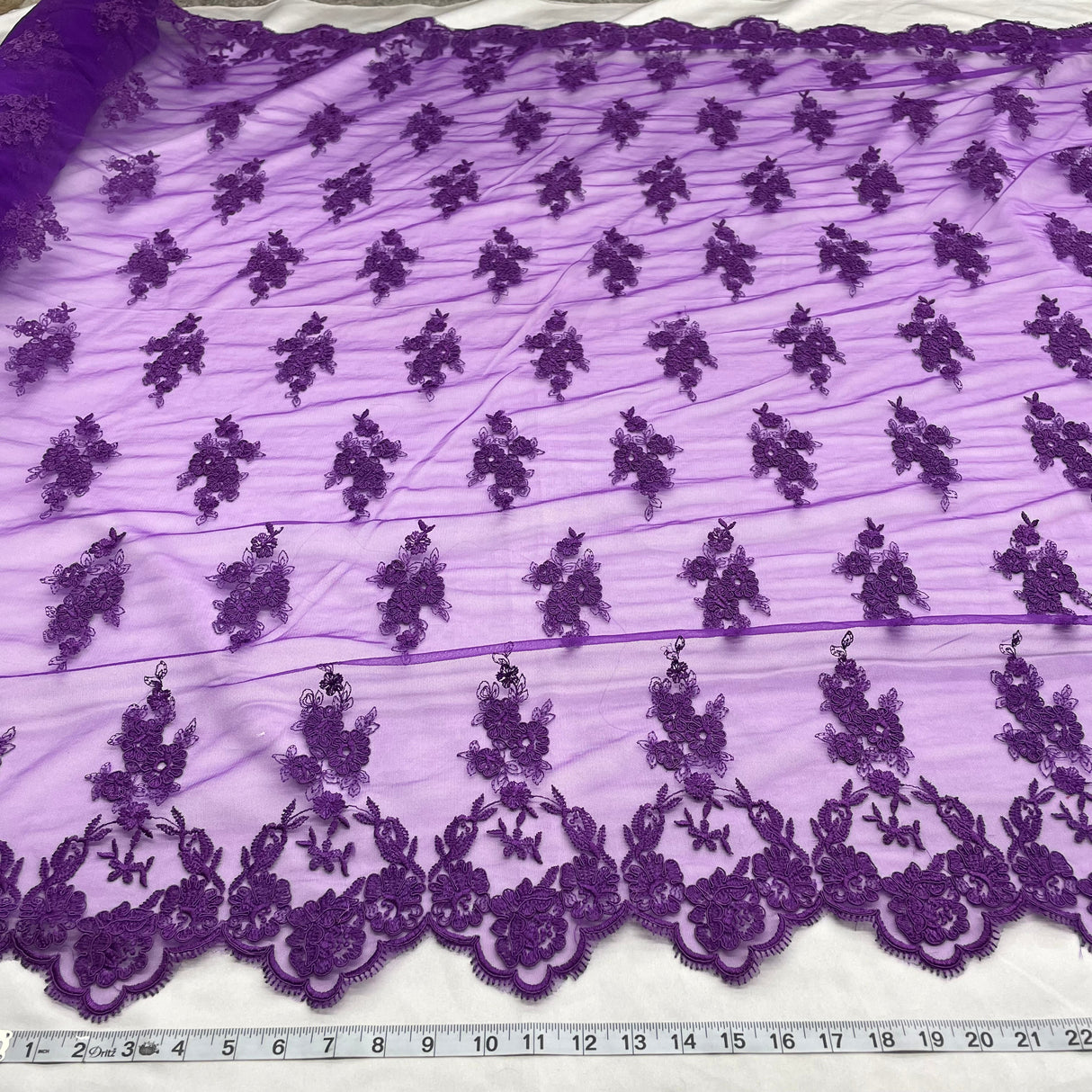 Corded Bridal Lace Fabric on Polyester Mesh