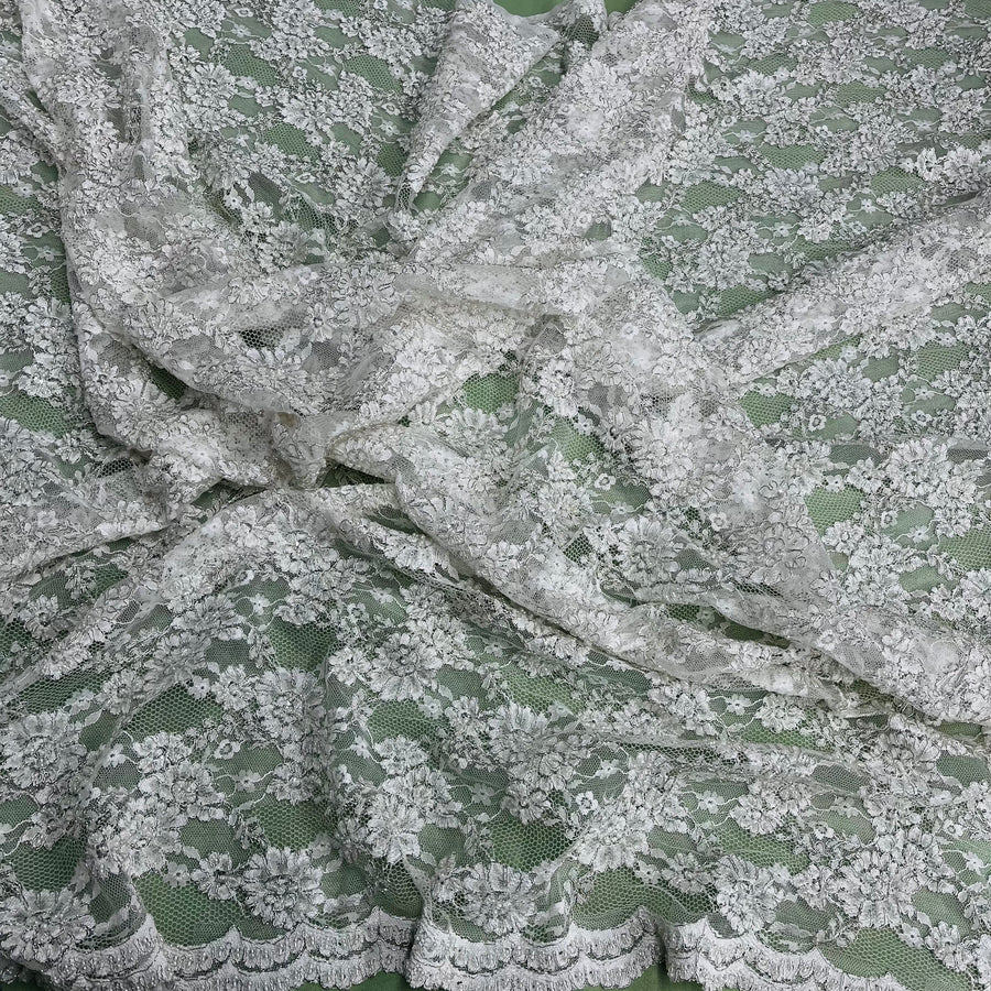 1 Yard Premium Beaded and Corded Lace Fabric Embroidered on Polyester Net Mesh