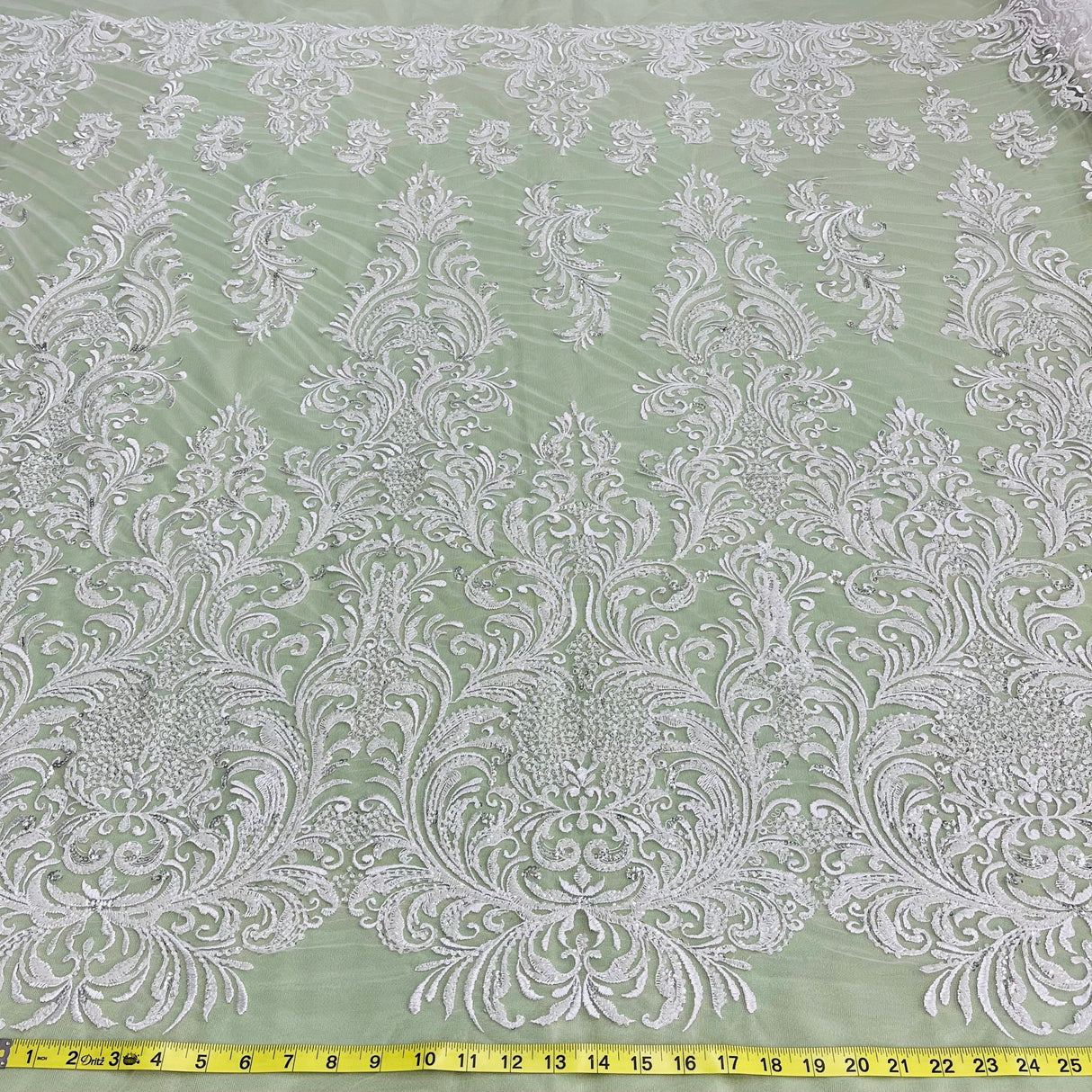 Beaded Lace Fabric on Polyester Net Mesh