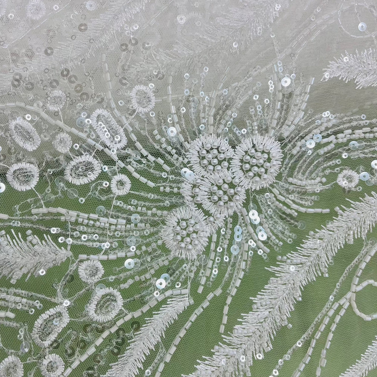 Beaded Embroidered Lace Fabric
