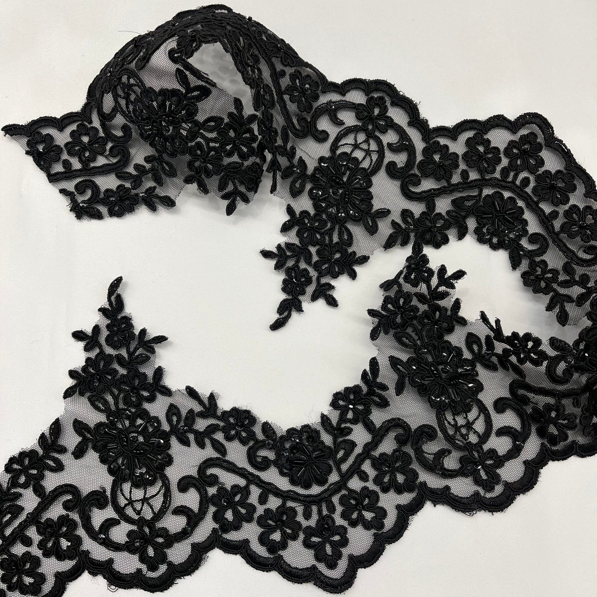 Beaded Corded Floral Lace Trim 6"