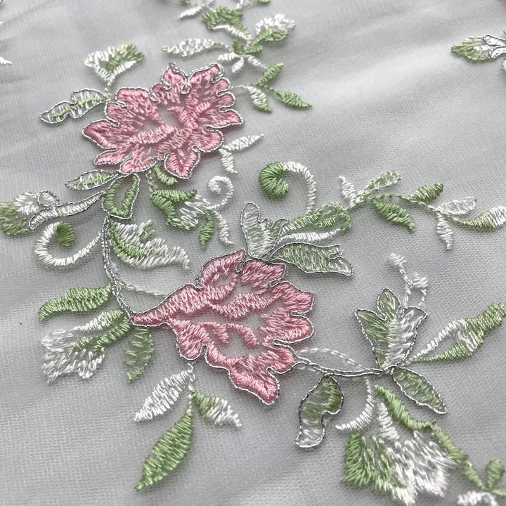 1 Yard Premium Corded Embroidered Bridal Lace Fabric for Elegant Dresses White
