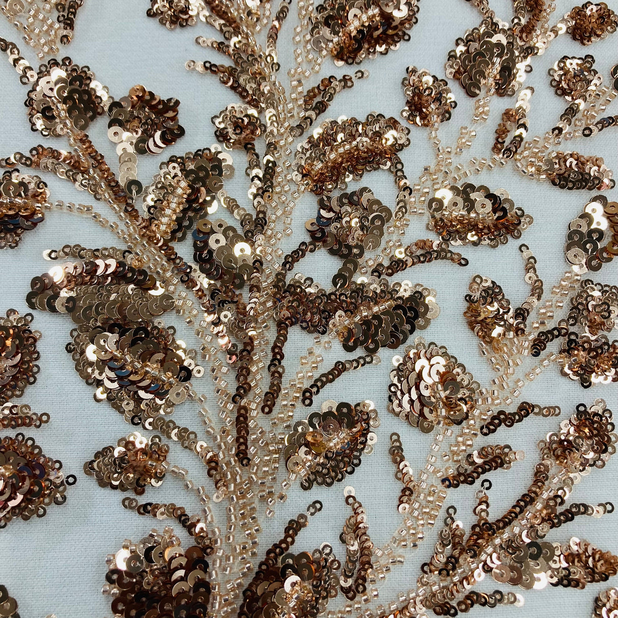 Beaded Sequined Lace Fabric on Polyester Net Mesh
