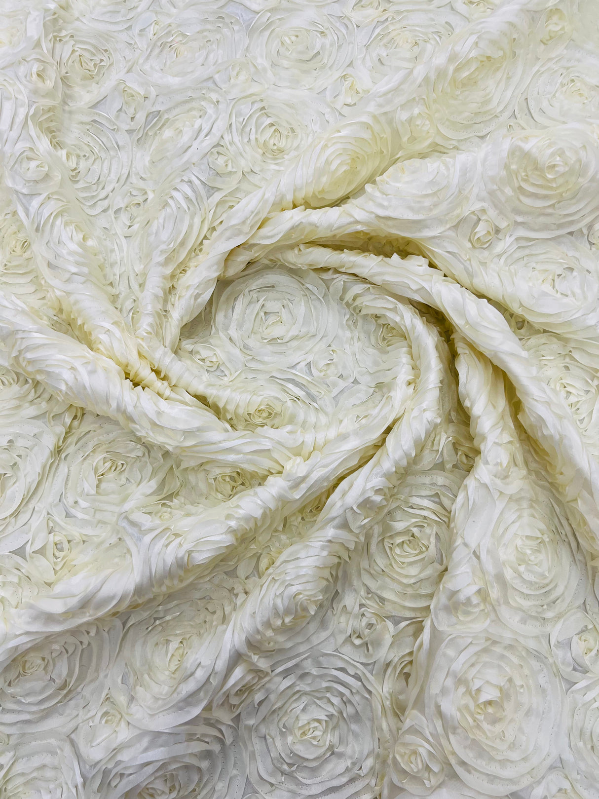 Rosette 3D Satin Polyester Fabric - 3D Rosette Design, 54" Width (1 Yard)