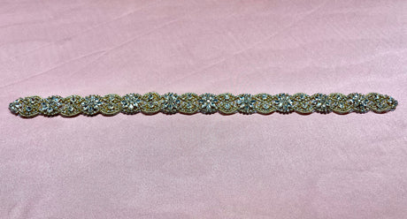 Crystal Floral Bridal Rhinestone Sash Applique 18.75" x 1.25"
