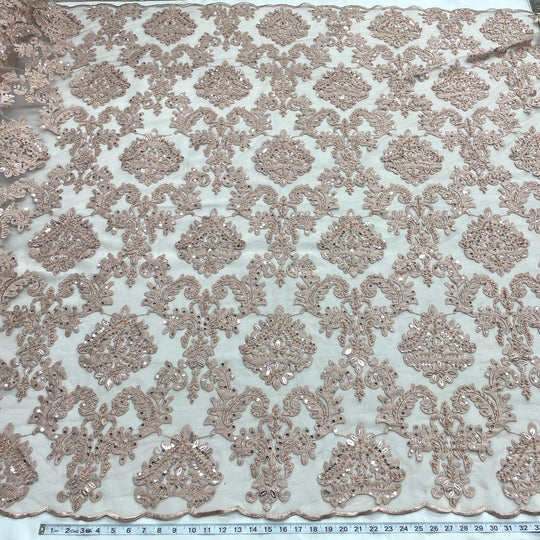 1 Yard Beaded Lace Fabric Embroidered 100 Percent Polyester Net Mesh 56 inch Width