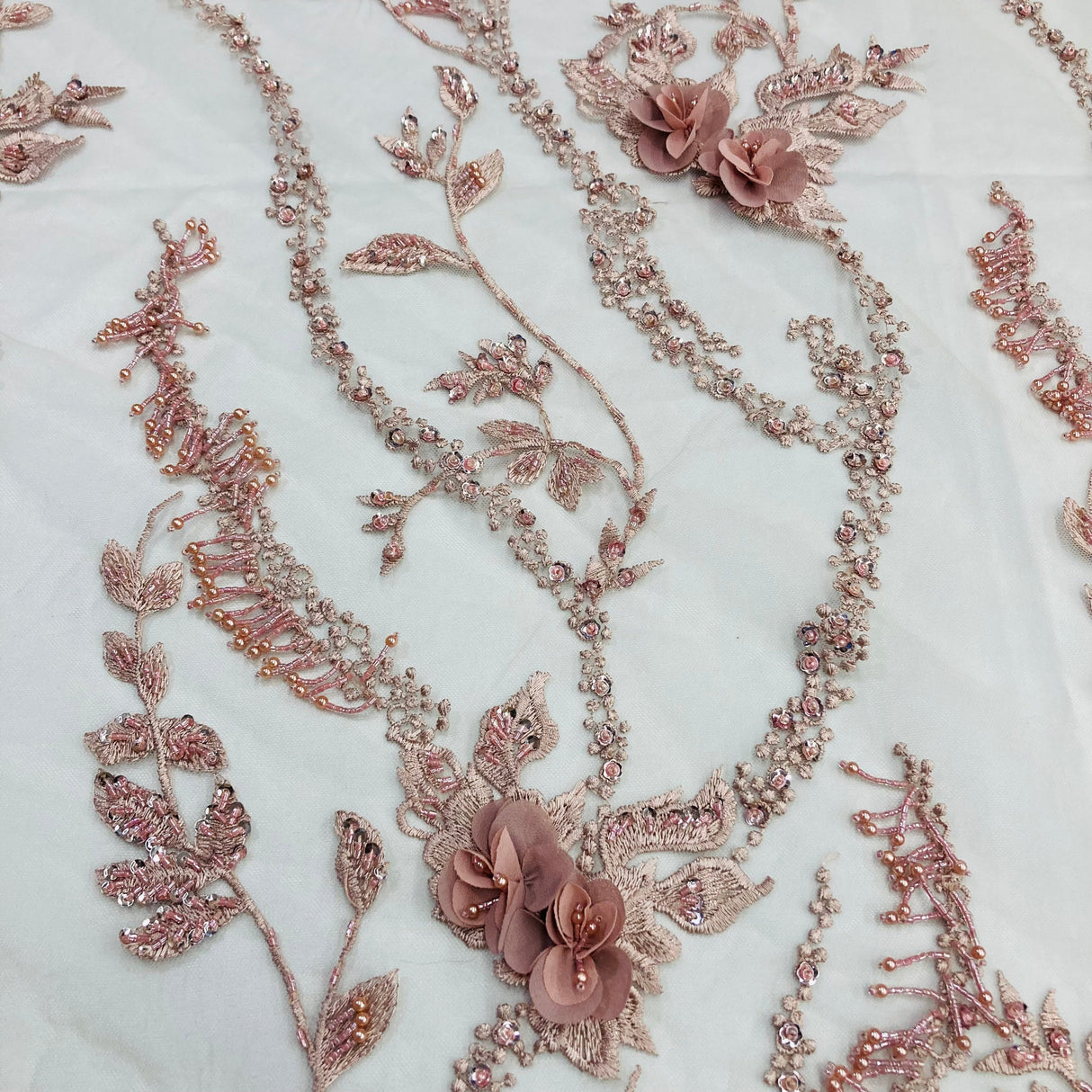 Beaded 3D Floral Lace Fabric 48" Wide