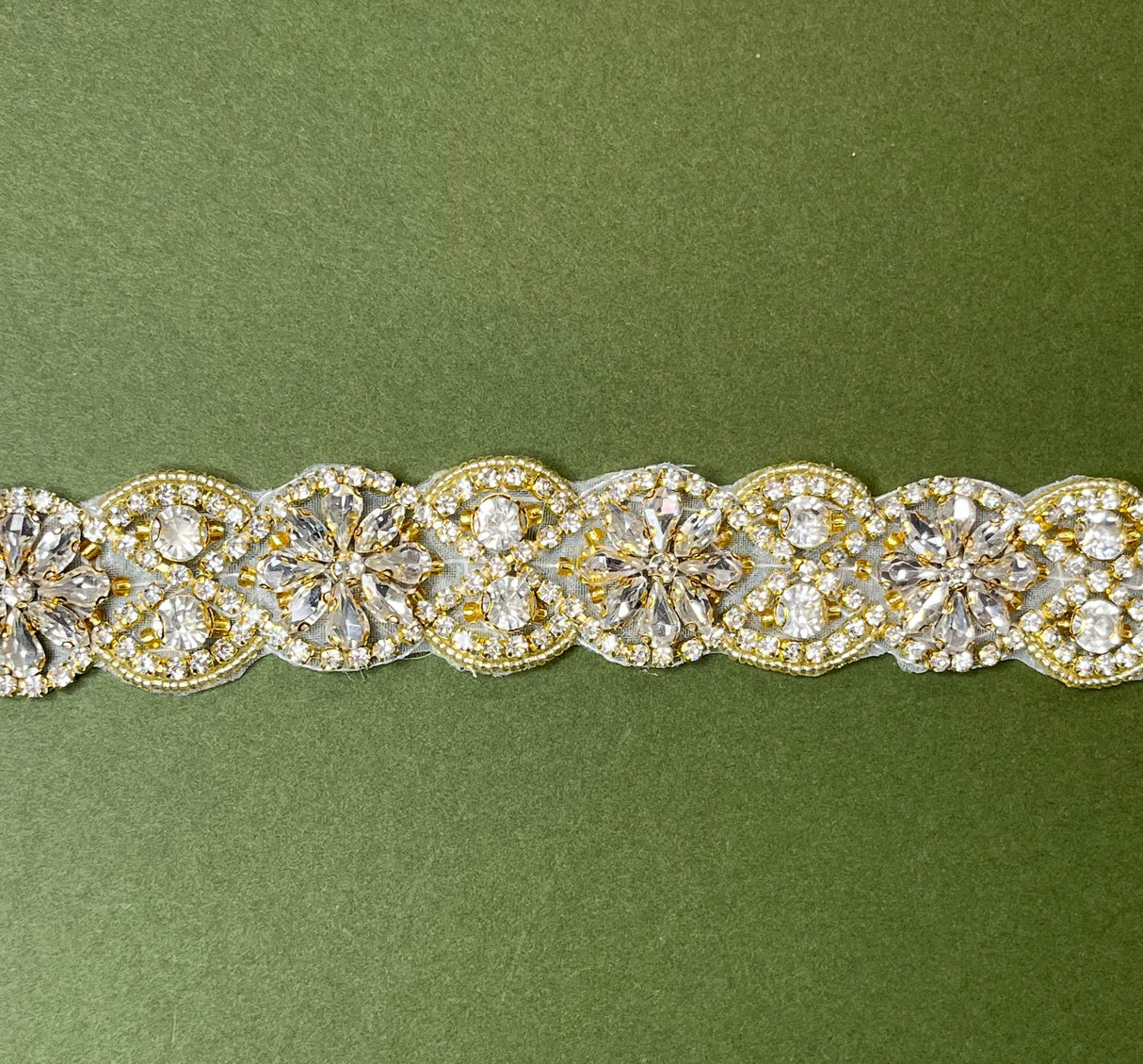 Crystal Floral Bridal Rhinestone Sash Applique Crystal Sash Fabric - Silver Floral Pattern, 18.75" X 1.25" (1 Piece)