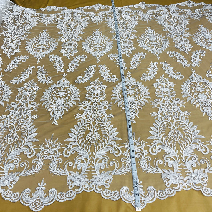 1 Yard Elegant Corded Embroidered Bridal Lace Fabric for Occasion White