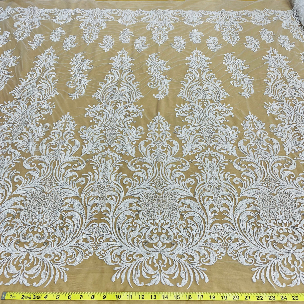Beaded Lace Fabric on Polyester Net Mesh