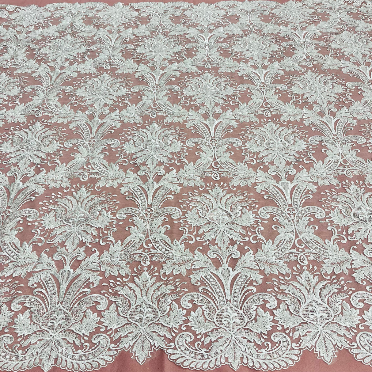 Beaded Lace Fabric on Polyester Net Mesh 48"