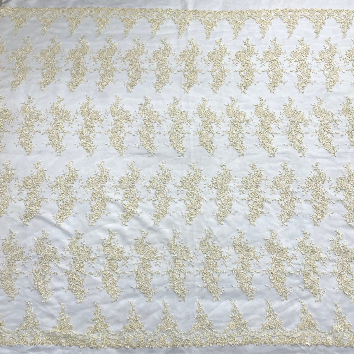 Corded Bridal Lace Fabric on Polyester Mesh