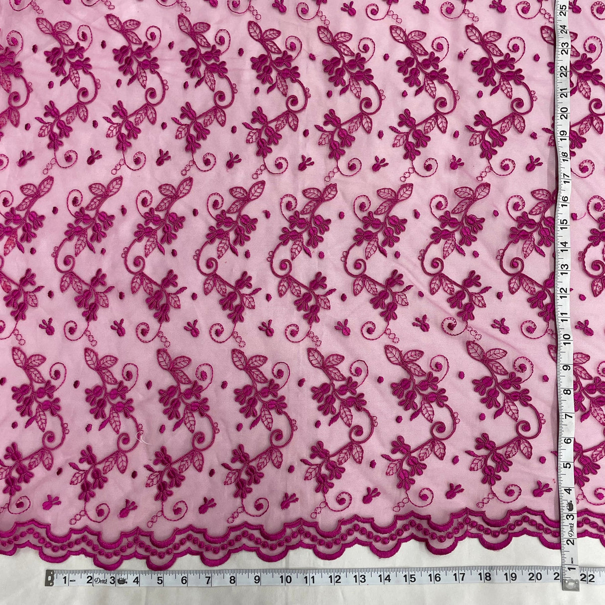 1 Yard Corded Bridal Lace Fabric Embroidered on Polyester Net Mesh for Elegant Wedding and Evening Gowns – 54"