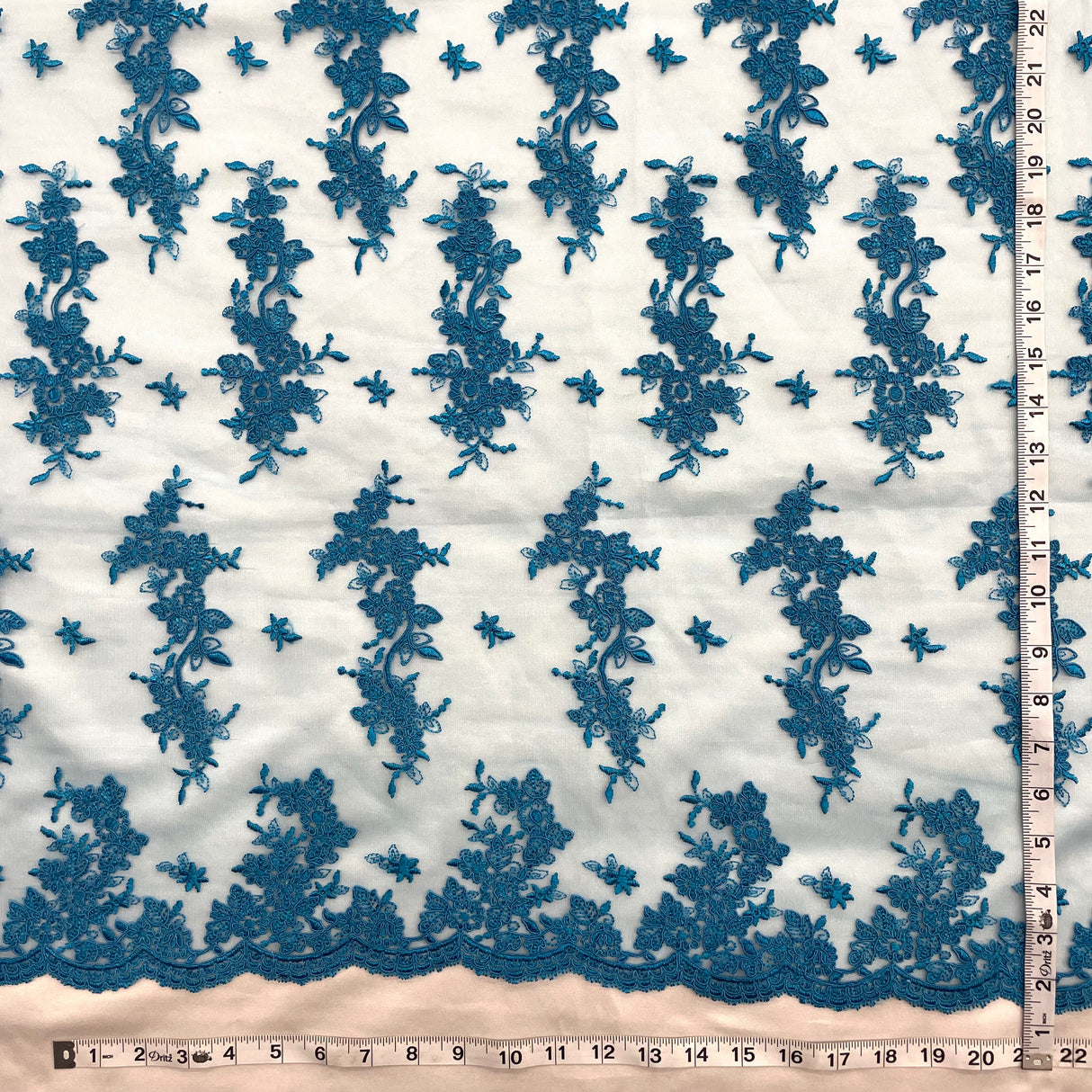 Embroidered Corded Bridal Lace Turquoise