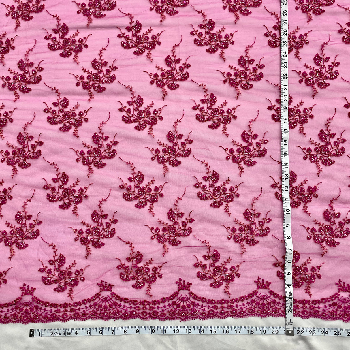 Beaded Sequined Lace Fabric on Polyester Net Mesh