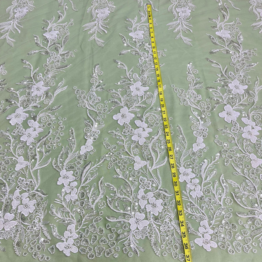 1 Yard Luxurious Beaded Lace Fabric Embroidered on Polyester Net Mesh