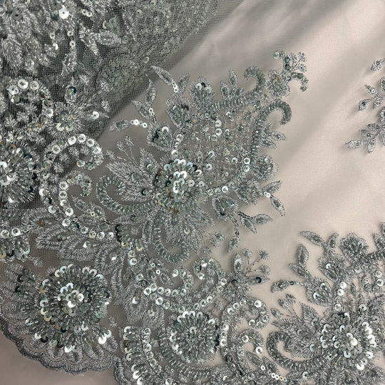 1 Yard Beaded Lace Fabric Embroidered 100 Percent Polyester Net Mesh 50 inch Width
