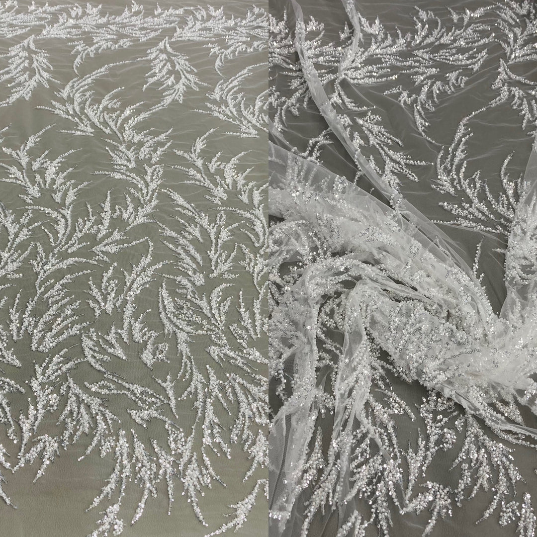 1 Yard Beaded Lace Fabric Embroidered on 100% Polyester Net Mesh