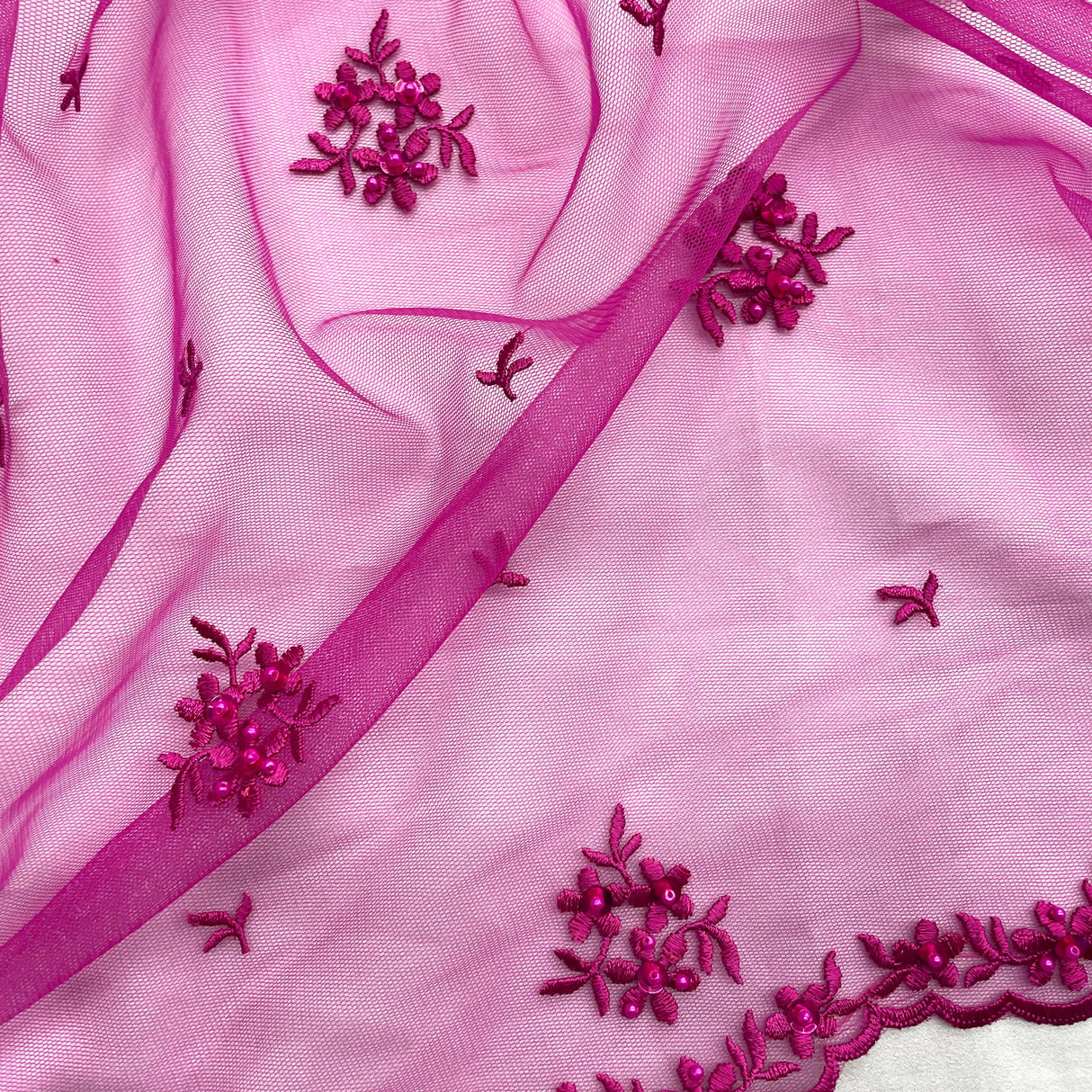 Beaded Embroidered Lace Mesh Fabric