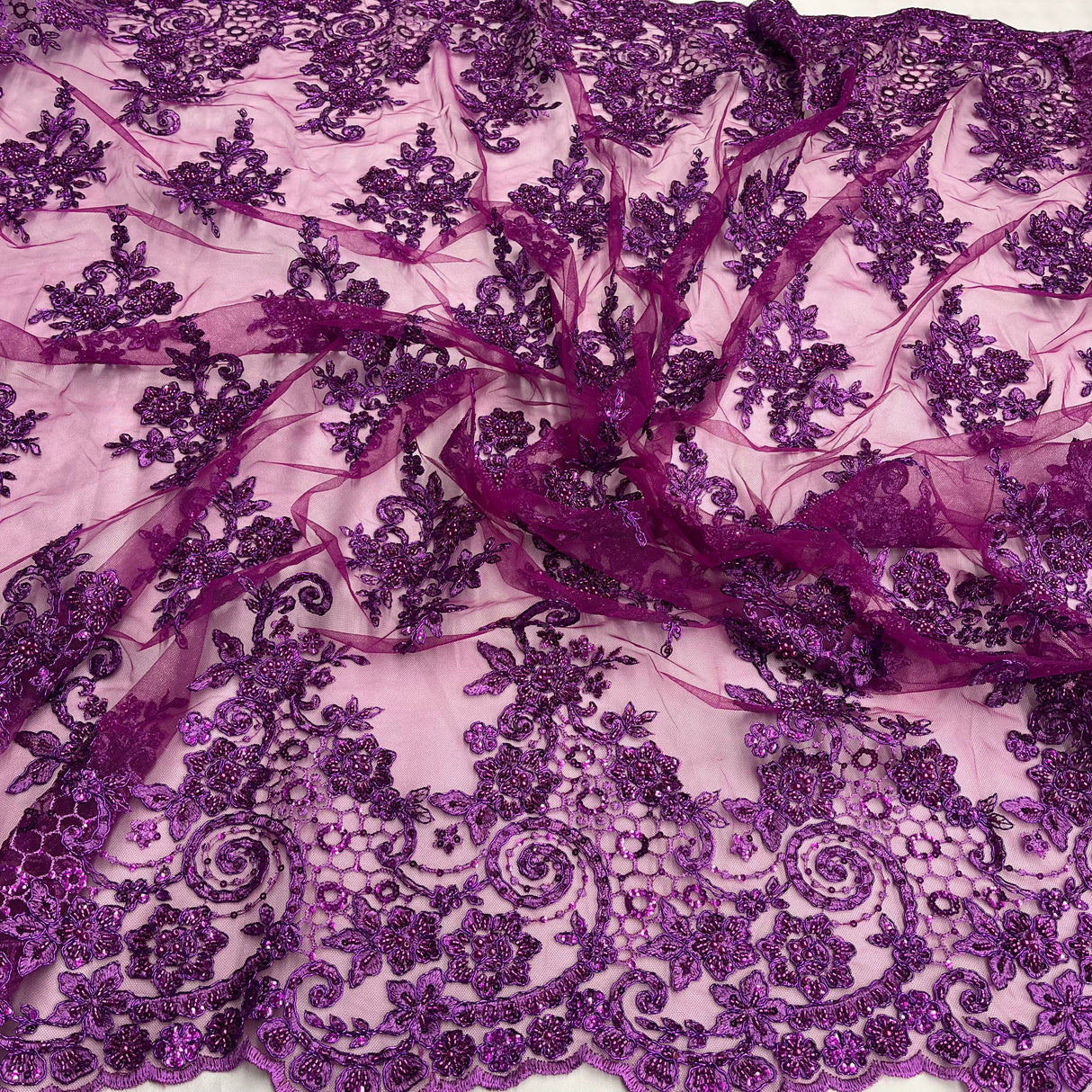 Beaded Corded Bridal Lace Mesh