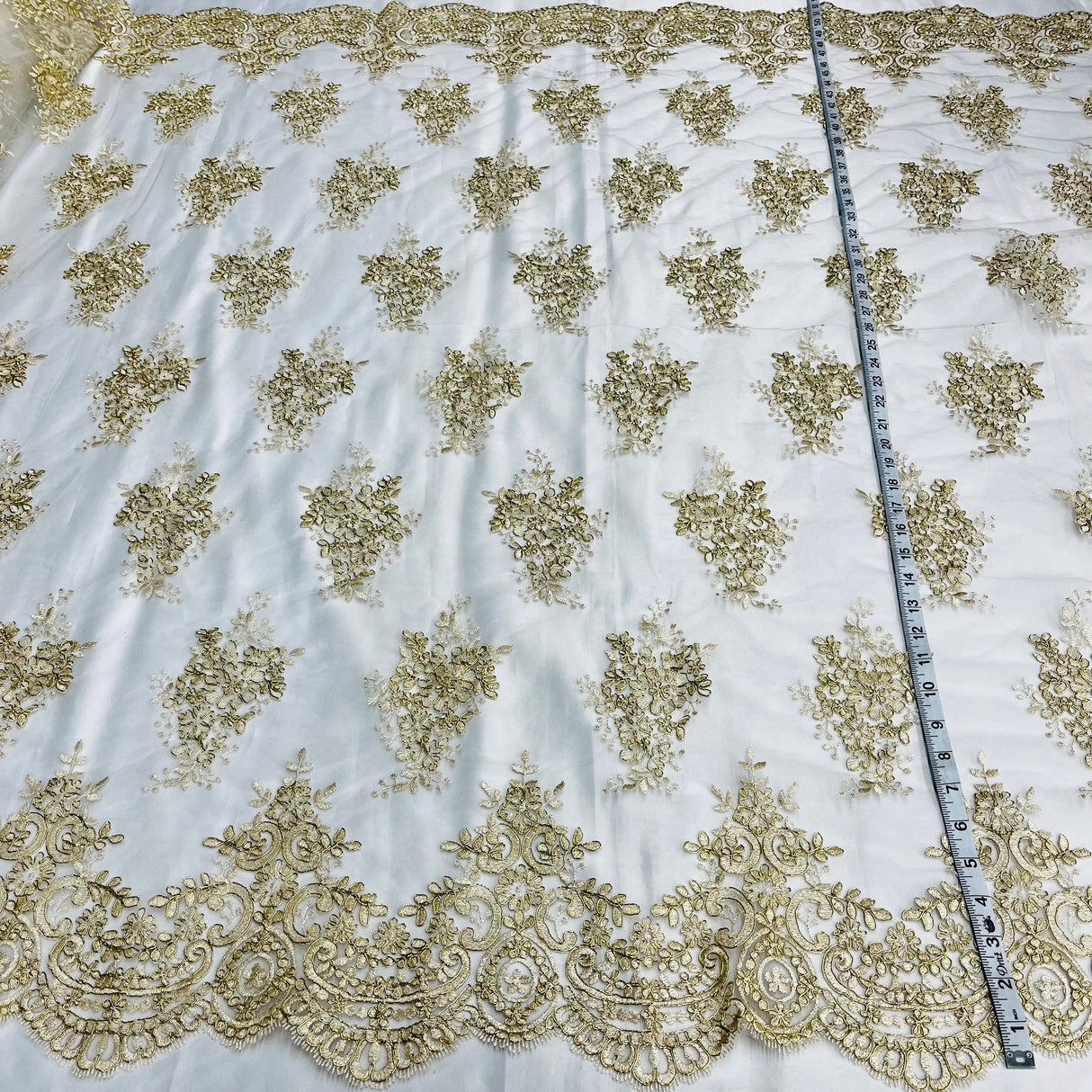 Corded Bridal Lace Fabric Embroidered Mesh