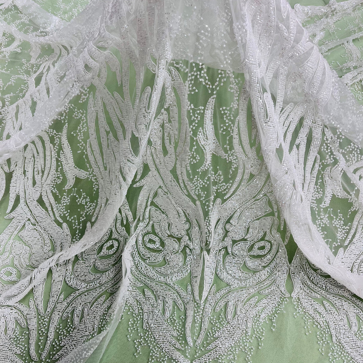 Beaded Corded Bridal Lace Fabric