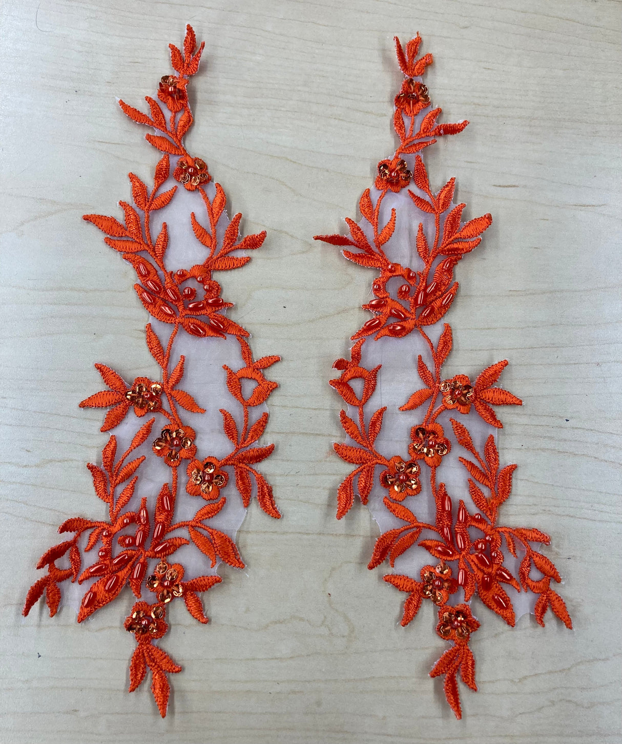 Beaded Floral Lace Applique 100 Percent Polyester Organza Fabric - Beaded Floral Applique, 10" X 2.5" (1 Pair)