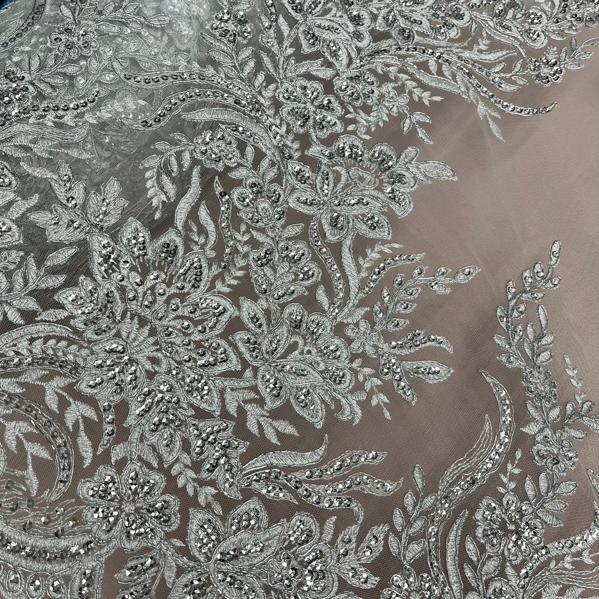 Beaded Corded Bridal Lace Fabric