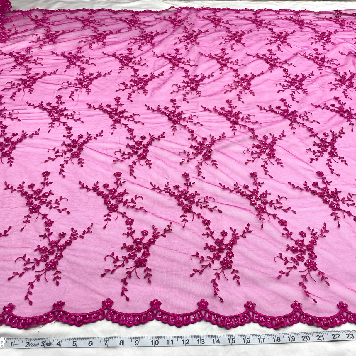 Beaded Lace Fabric on Polyester Net Mesh