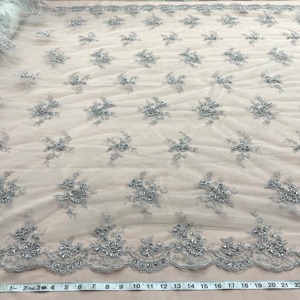 Beaded Corded Bridal Lace Fabric 54" Polyester Net Mesh