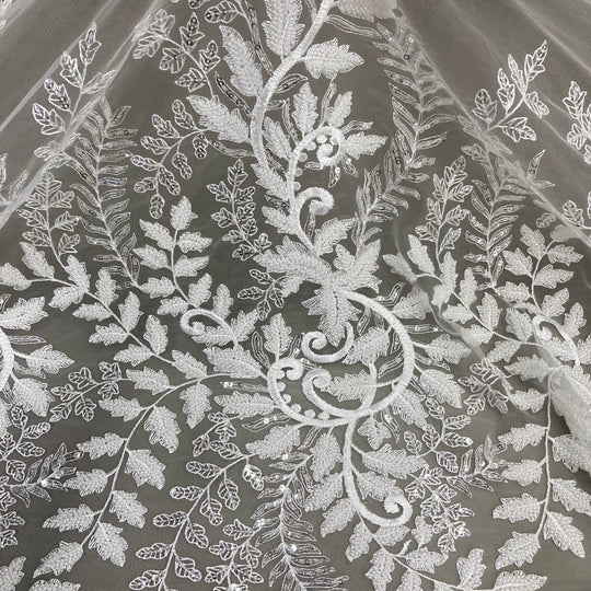 1 Yard Beaded Sequined Lace Fabric Embroidered 100 Percent Polyester Net Mesh 52 inch Width