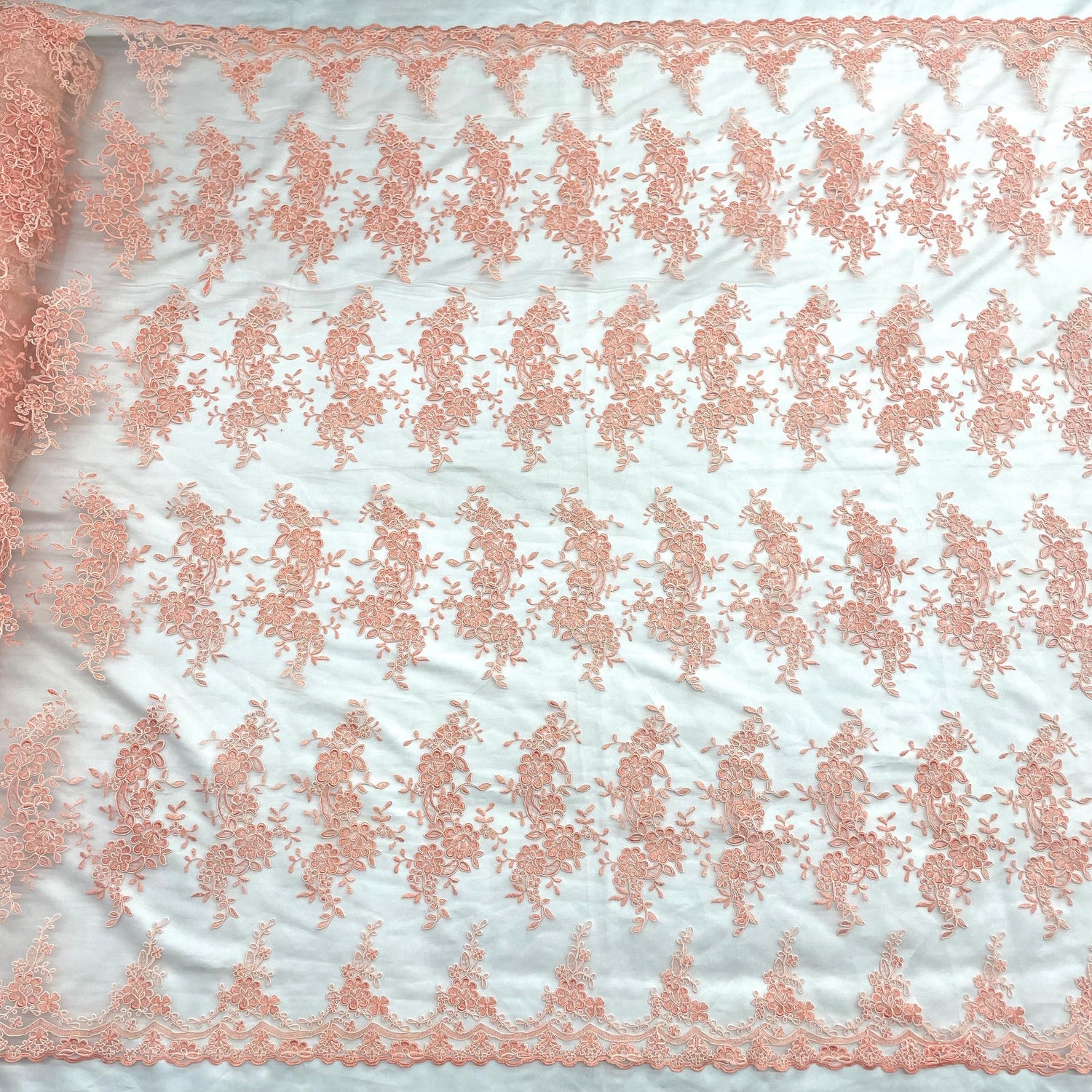 1 Yard Silver Corded Bridal Lace Fabric Embroidered on Polyester Net Mesh for Wedding and Evening Gowns – 54"