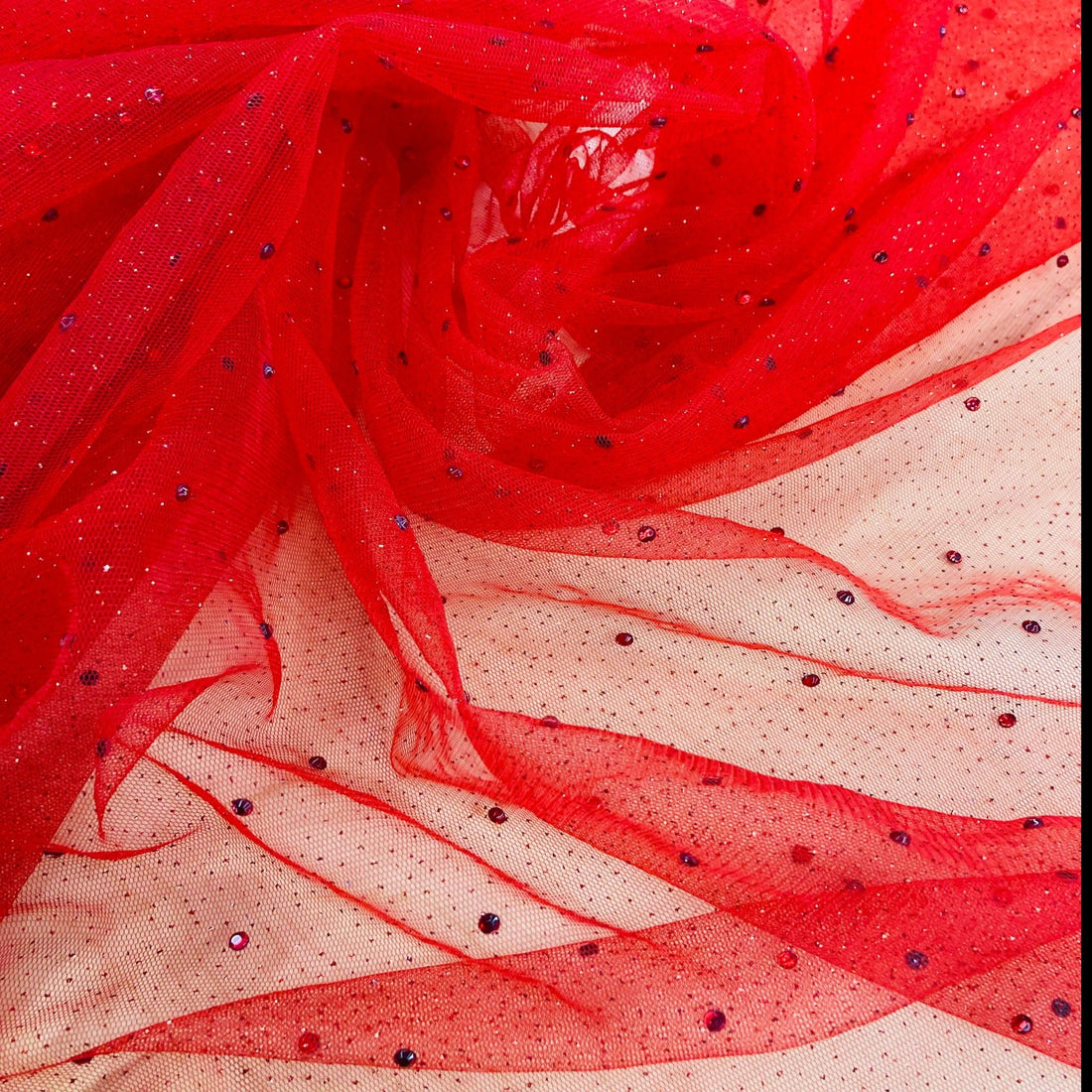 1 Yard High-Quality Glitter Mesh Fabric with Scattered Rhinestones 60" Wide