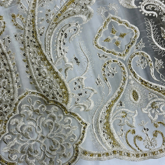 1 Yard Beaded Lace Fabric Embroidered on 100% Polyester Net Mesh – 50" Wide