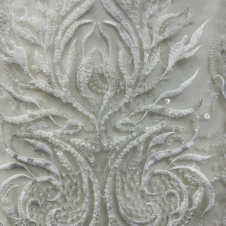 1 Yard Beaded Lace Fabric Embroidered on 100% Polyester Net Mesh