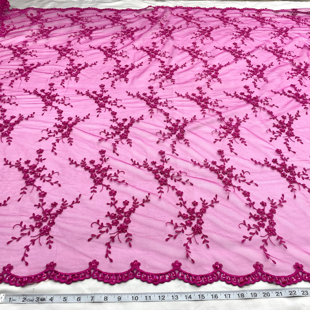 Beaded Lace Fabric on Polyester Net Mesh 54"