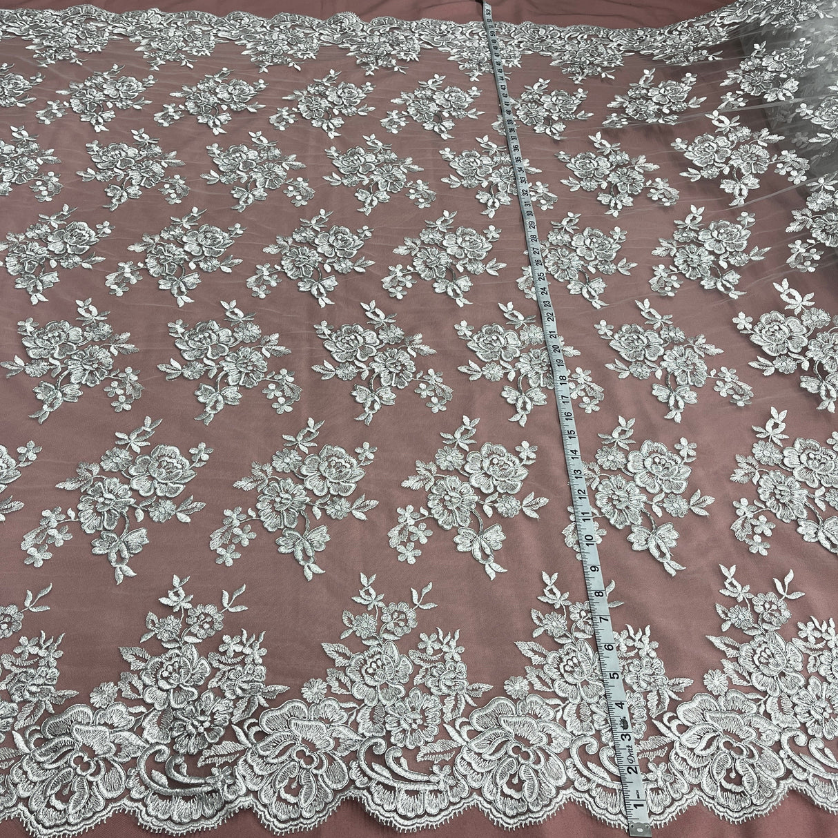 Embroidered Corded Bridal Lace White